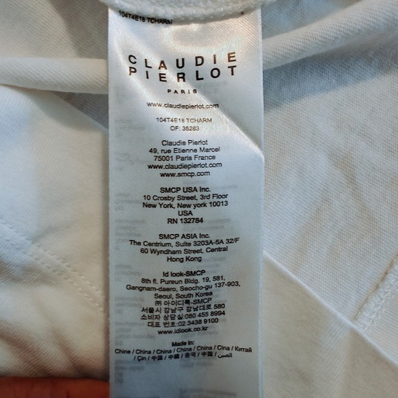 Claudie Pierlot White Boatneck Top Navy Heart Print Ruffle Cap Sleeve Size 1 - Picture 4 of 11